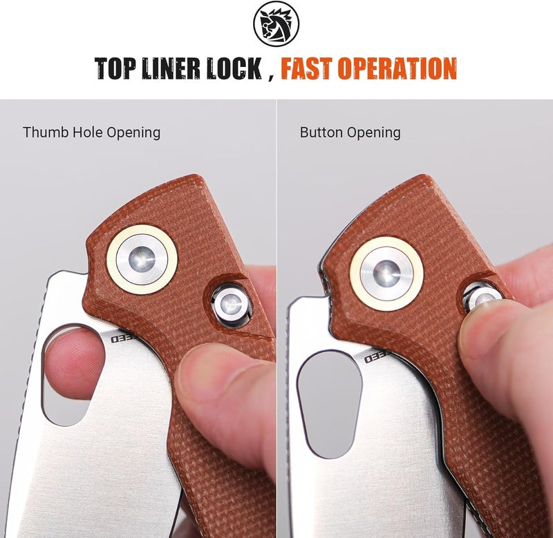 Vosteed EDC Knife, 2.99" Sandvik 14C28N Steel Wider Blade, Top Liner Lock Brown Micarta Handle, Folding Pocket Knives with Clip for Men & Women Camping Fishing - Porcupine - A2604 - Image 3